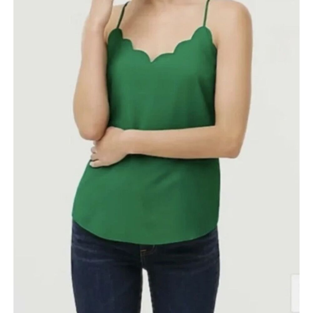 J.Crew Scalloped Tank Top Cami Green Racerback Adjustable G3367 Women's Size 4